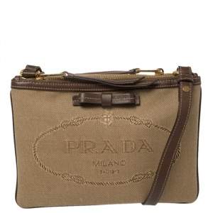 Pre Owned Prada Brown Canvas and Leather Crossbody Bag