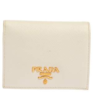 Pre Owned Prada White Saffiano Leather Bifold Wallet