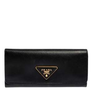 Pre Owned Prada Black Saffiano Lux Leather Continental Flap Wallet