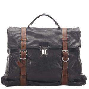 Pre Owned Prada Black Calf Leather Business Top Handle Bag