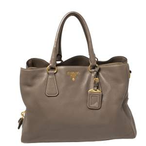 Pre Owned  Prada Taupe Cervo Leather Side Zipped Tote