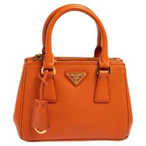 Pre Owned Prada Orange Saffiano Leather Mini Galleria Crossbody Bag