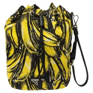 Pre Owned Prada Black/Yellow Printed Nylon Wristlet Pouch