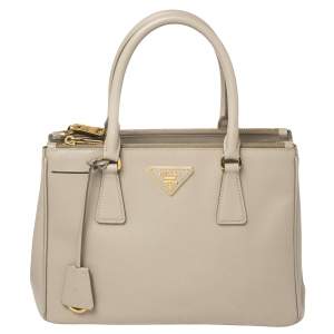 Pre Owned Prada Grey Saffiano Lux Leather Small Galleria Tote