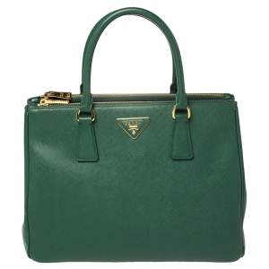 Pre Owned Prada Green Saffiano Lux Leather Medium Galleria Tote