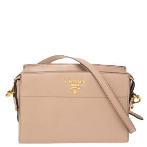 Pre Owned Prada Dusty Pink Saffiano and City Calf Leather Esplanade Shoulder Bag