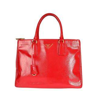 Prada Rosso Vernice Saffiano Leather Medium Double Zip Tote Bag