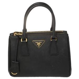 Pre Owned Prada Black Saffiano Leather Mini Galleria Tote