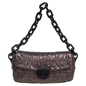 Pre Owned Prada Metallic Bronze Gaufre Leather Chain Shoulder Bag