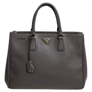 Pre Owned Prada Dark Grey Saffiano Lux Leather Large Galleria Tote