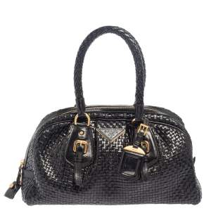 Pre Owned Prada Black Woven Leather Satchel