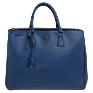 Pre Owned Prada Blue Saffiano Lux Leather Executive Galleria Tote