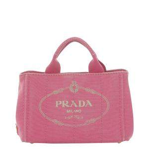 Pre Owned Prada Pink Canvas Canapa Logo Tote Bag
