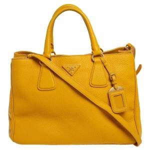 Pre Owned Prada Yellow Vitello Daino Leather Open Tote