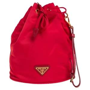 Pre Owned Prada Red Nylon and Leather Bucket Pouch