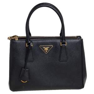 Pre Owned Prada Black Saffiano Leather Small Galleria Double Zip Tote