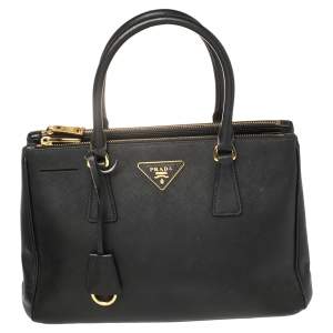 Pre Owned Prada Black Saffiano Leather Small Galleria Double Zip Tote