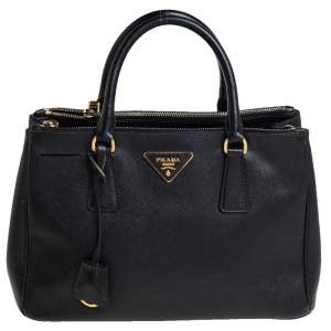 Pre Owned Prada Black Saffiano Lux Leather Small Galleria Tote