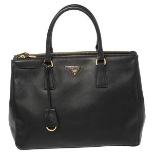 Pre Owned Prada Black Saffiano Lux Leather Medium Galleria Tote