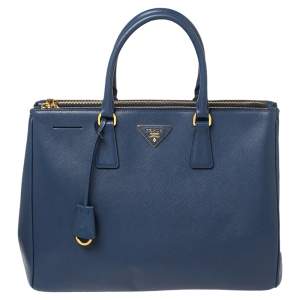 Pre Owned Prada Navy Blue Saffiano Lux Leather Large Double Zip Tote