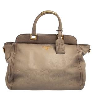 Pre Owned Prada Grey Vitello Daino Leather Satchel