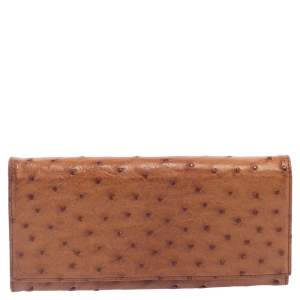 Pre Owned Prada Tan Ostrich Continental Wallet