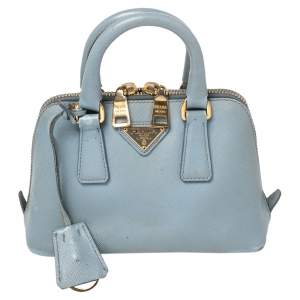Pre Owned Prada Light Blue Saffiano Lux Leather Mini Promenade Satchel