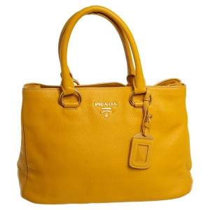 Pre Owned Prada Mustard Yellow Vitello Daino Leather Tote