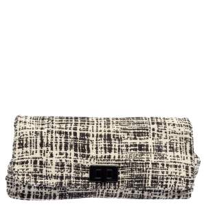 Pre Owned Prada Black/White Printed Tweed Turnlock Flap Clutch