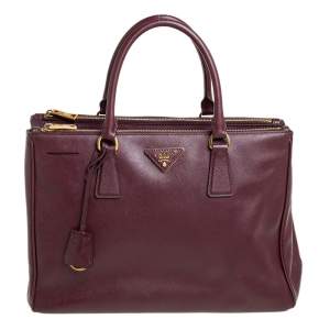 Pre Owned Prada Burgundy Saffiano Lux Leather Medium Galleria Tote