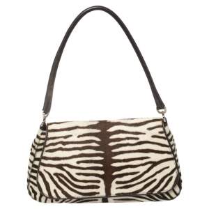 Pre Owned Prada Tri Color Zebra Print Calfhair Shoulder Bag