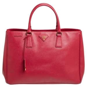 Pre Owned Prada Red Saffiano Lux Leather Large Gardener's Tote