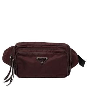 Prada Burgundy Nylon and Leather Belt Bag