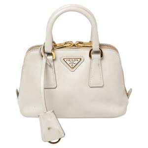 Pre Owned Prada White Saffiano Leather Mini Promenade Crossbody Bag