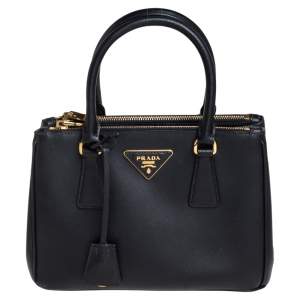 Pre Owned Prada Black Saffiano Lux Leather Mini Galleria Tote