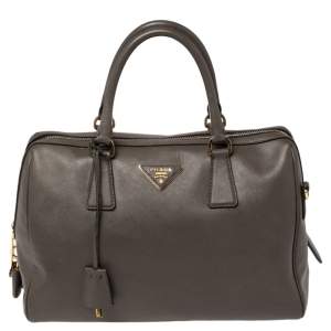 Pre Owned Prada Taupe Saffiano Lux Leather Zip Satchel