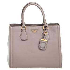 Pre Owned Prada Dark Beige/White Saffiano Lux Leather Tote