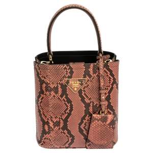 Pre Owned Prada Pink Python Small Panier Top Handle Bag