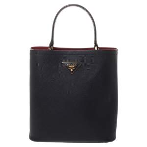 Pre Owned Prada Black Saffiano Leather Panier Top Handle Bag