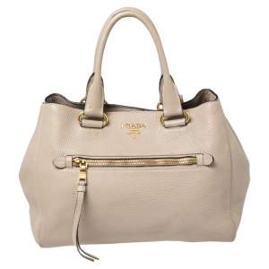 Pre Owned Prada Beige Vitello Daino Leather Tote          