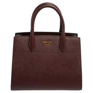 مملوكة مسبقًا Prada Burgundy/Grey Saffiano Leather Bibliotheque Tote