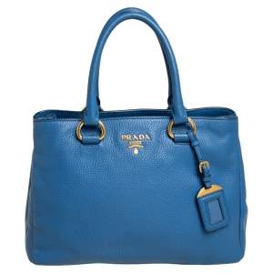 Pre Owned Prada Blue Leather Daino Leather Tote