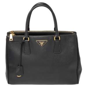 Pre Owned Prada Black Saffiano Lux Leather Medium Galleria Tote