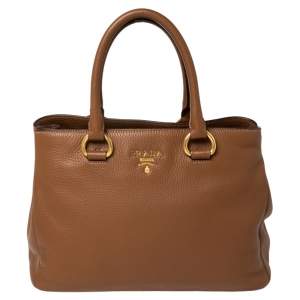 مملوكة مسبقًا Prada Brown Vitello Daino Leather Shopper Tote