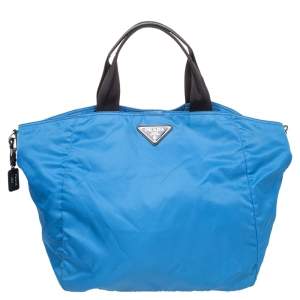 Pre Owned Prada Blue/Black Nylon Vela Tote