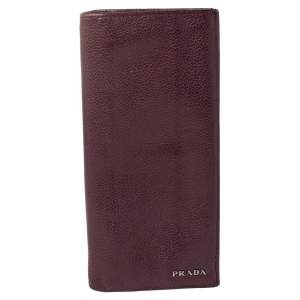 Prada Maroon Soft Leather Long Bifold Wallet
