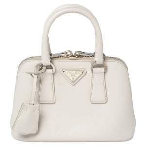 Pre Owned Prada Off White Saffiano Leather Mini Promenade Crossbody Bag