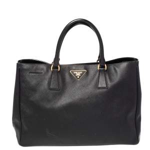 Pre Owned Prada Black Saffiano Lux Leather Large Gardener's Tote