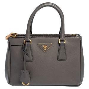 Pre Owned Prada Grey Saffiano Lux Leather Small Galleria Tote