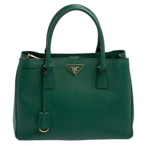 Pre Owned Prada Green Saffiano Lux Leather Medium Galleria Tote